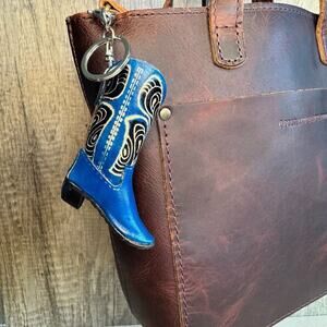 Western Leather Purse Charm Cowboy Boot Keychain NeW FAST SHIP Bag Flair